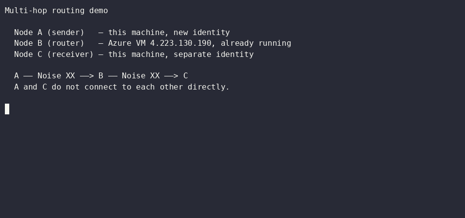 A â†’ B â†’ C multi-hop routing demo